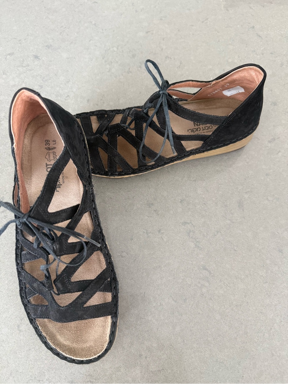 Naot Black Suede Lace-Up Wedge Sandals